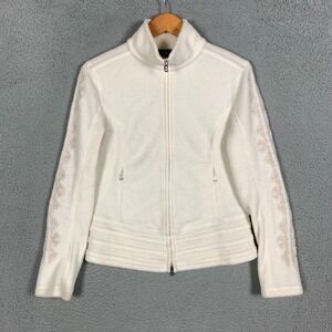 Bogner Wool Blend Jacket Womens Medium Ivory Fleece Full Zip Embroidered